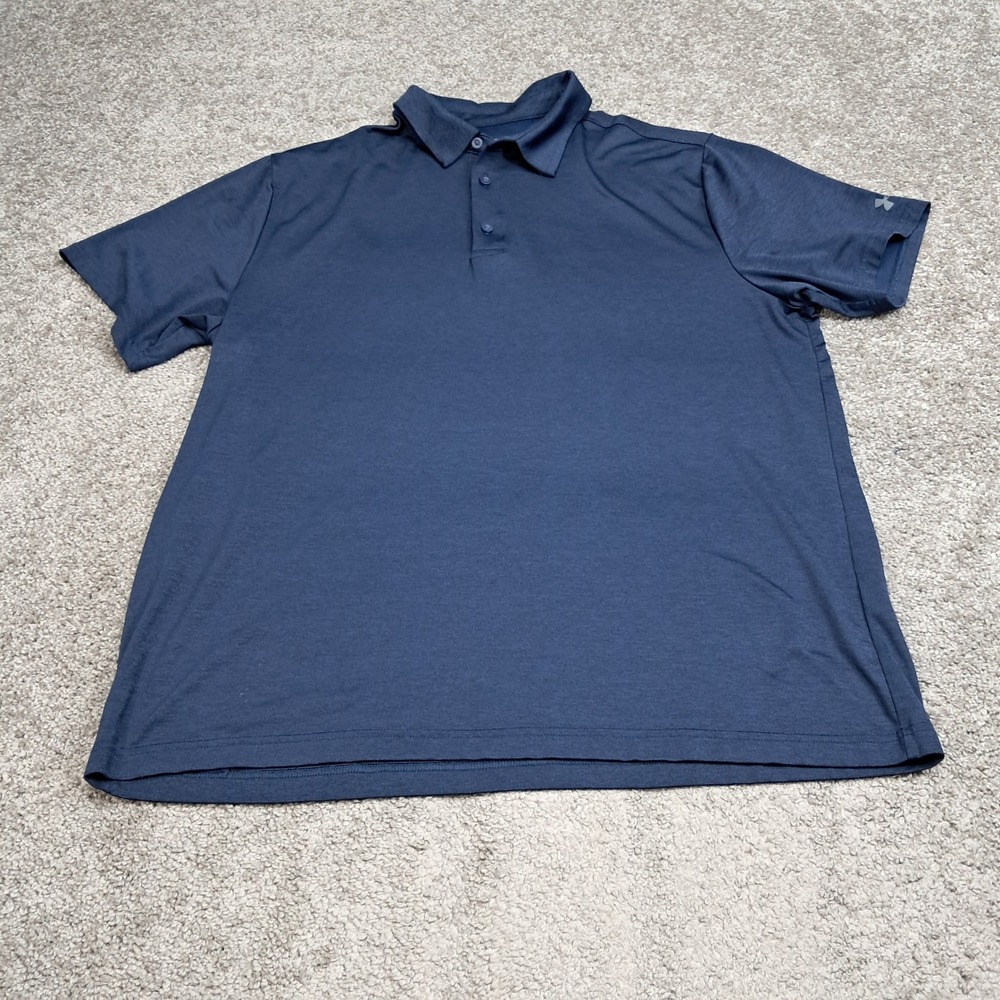 Under Armour Mens 2XL HeatGear Loose Fit Navy Blue Heathered Polo Shirt 8140